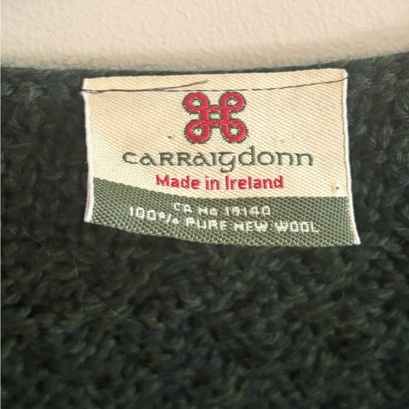 Carraig Donn Ireland Dark Green Pure New Wool Knit Buttoned Cardigan Sweater Top - Picture 2 of 9